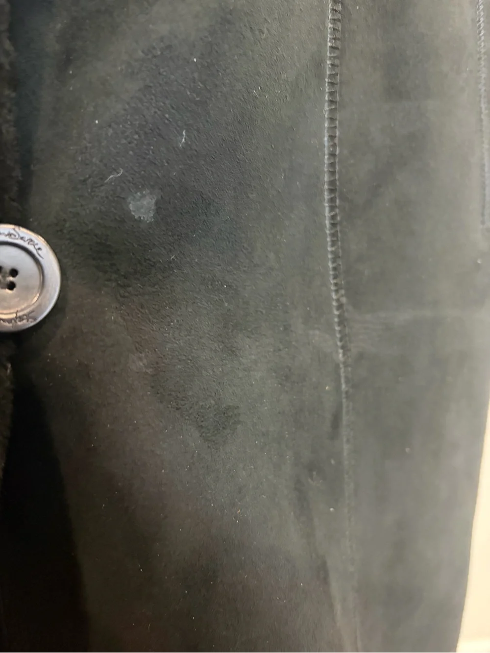 STEFANIA SARLE Black Genuine Nubuck Shearling Leather Button Up Coat